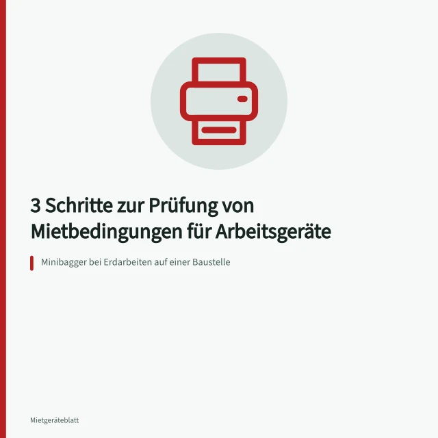 Minibagger bei Erdarbeiten auf einer Baustelle. 3 Schritte zur Prüfung von Mietbedingungen für Arbeitsgeräte