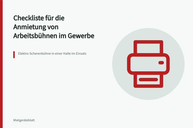 Elektro-Scherenbühne in einer Halle im Einsatz. Checkliste für die Anmietung von Arbeitsbühnen im Gewerbe