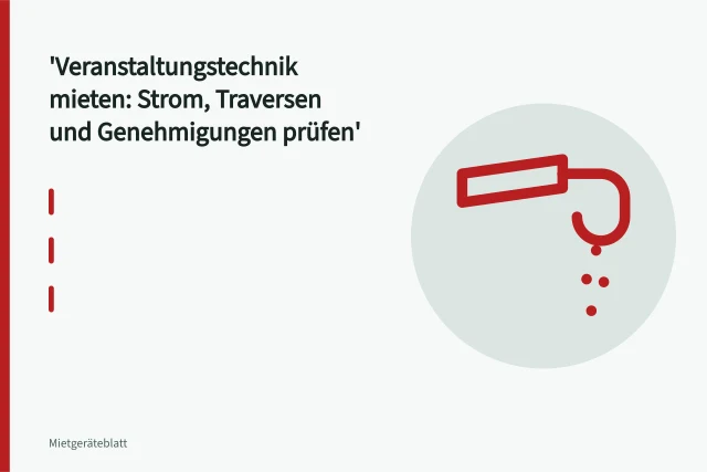 Traverse mit Kettenzug, Scheinwerfern und Stromverteiler im Bühnenaufbau. Veranstaltungstechnik mieten: Strom, Traversen und Genehmigungen prüfen