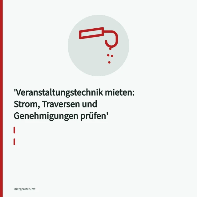 Traverse mit Kettenzug, Scheinwerfern und Stromverteiler im Bühnenaufbau. Veranstaltungstechnik mieten: Strom, Traversen und Genehmigungen prüfen